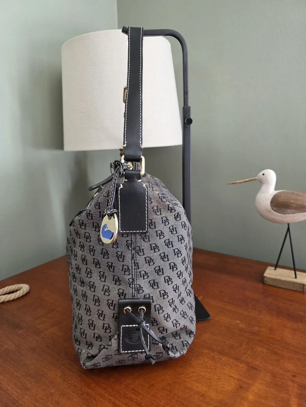 Dooney & Bourke Signature DB Monogram Canvas Hobo Shoulder Bag Y2K Vintage